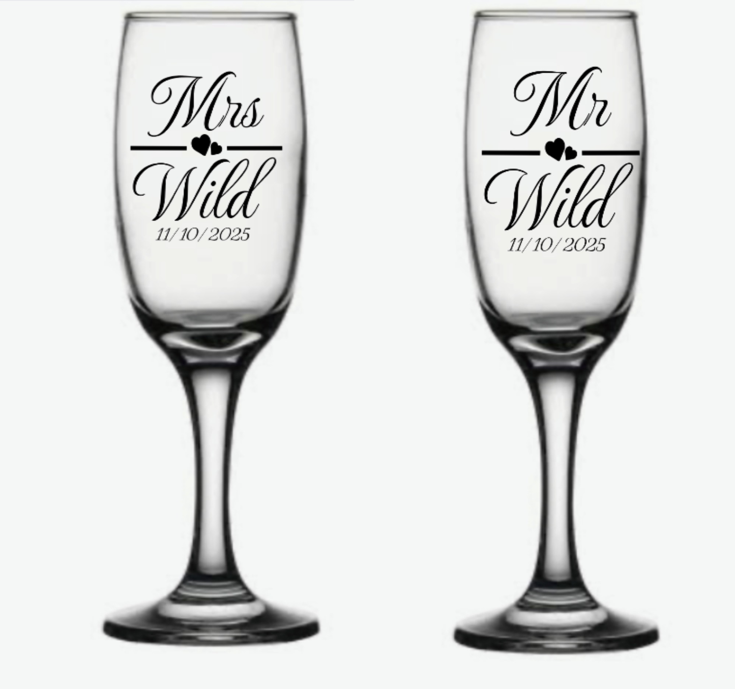 Mr and Mrs Champagne glasses