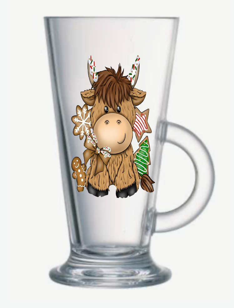 Glass Latte Cup Christmas Design