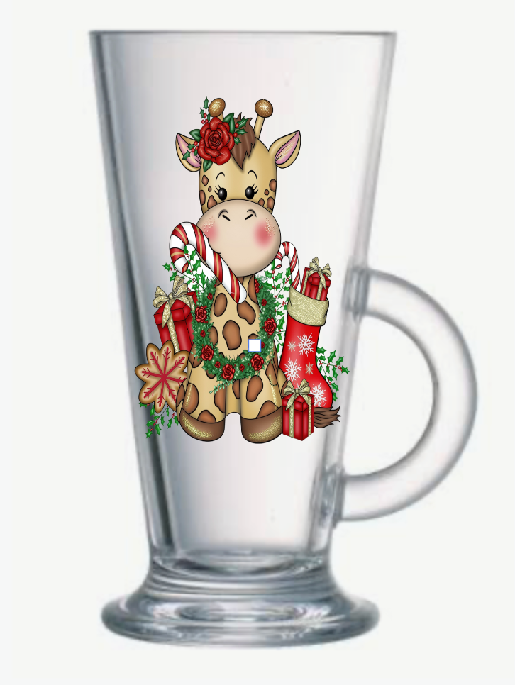 Glass Latte Cup Christmas Design