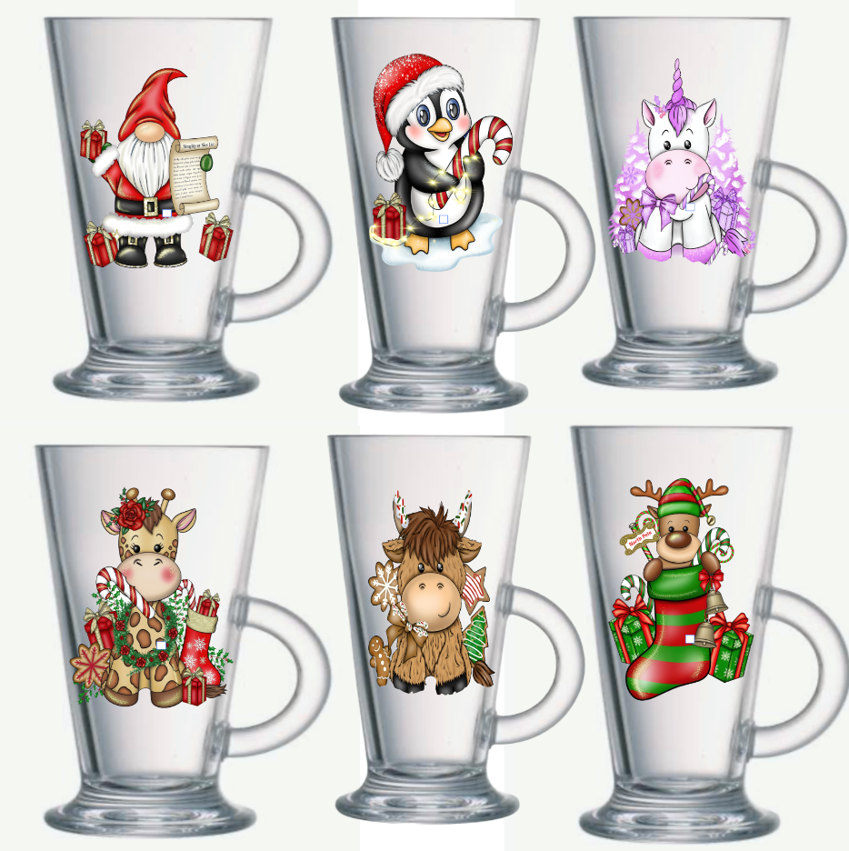 Glass Latte Cup Christmas Design