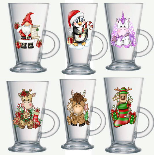 Glass Latte Cup Christmas Design