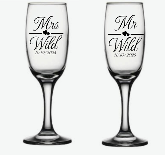 Mr and Mrs Champagne glasses